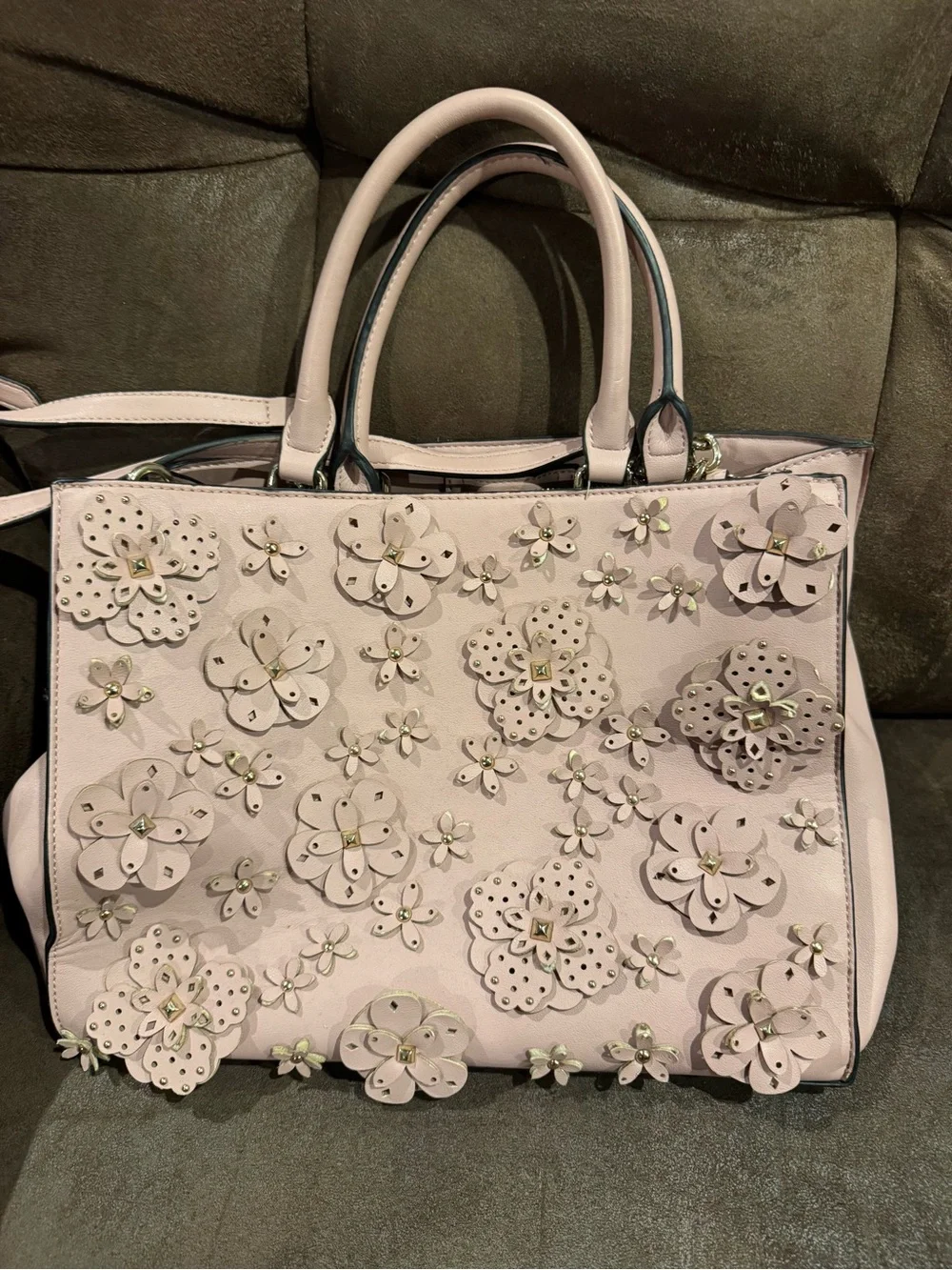 Nine West Maddol Jet Set Blush Floral Appliqué Tote